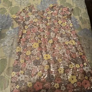 Fate Pink, Yellow & Cream Sequined Floral Shift